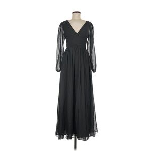 Size 6 Black Plunge Long Sleeve Maxi Dress NWOT